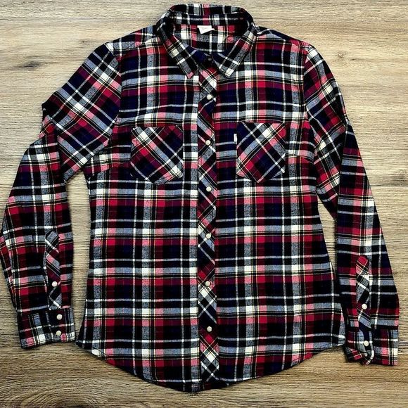 Levi’s Flannel Plaid Pearl Snap Shirt sz S - Picture 2 of 13